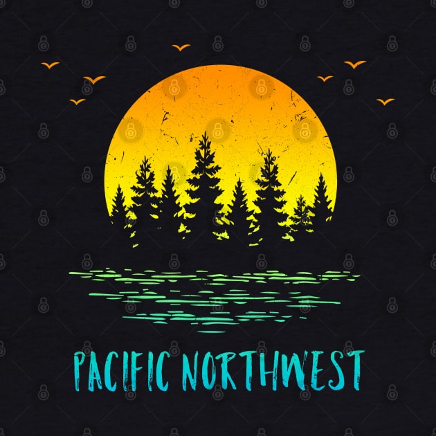 Pacific NW Northwest Sunset Trees Water Birds by Pine Hill Goods